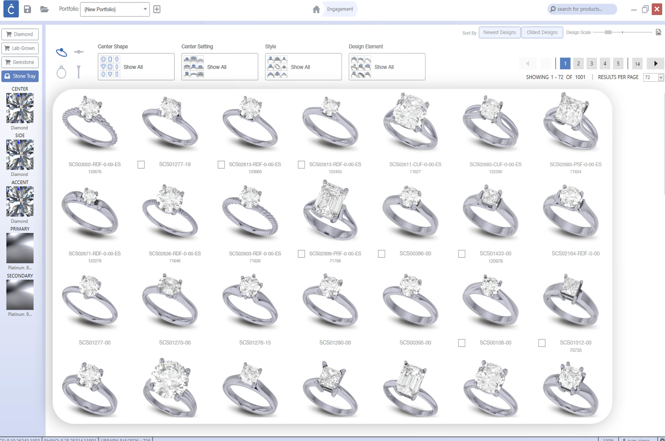 The CounterSketch base library with rows of engagement ring and mounting designs