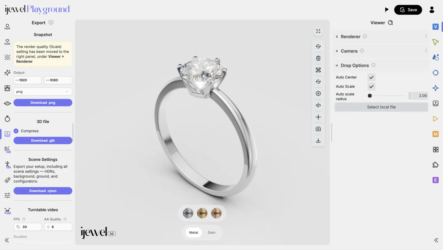 Snapshot export in the left-side Presets Panel