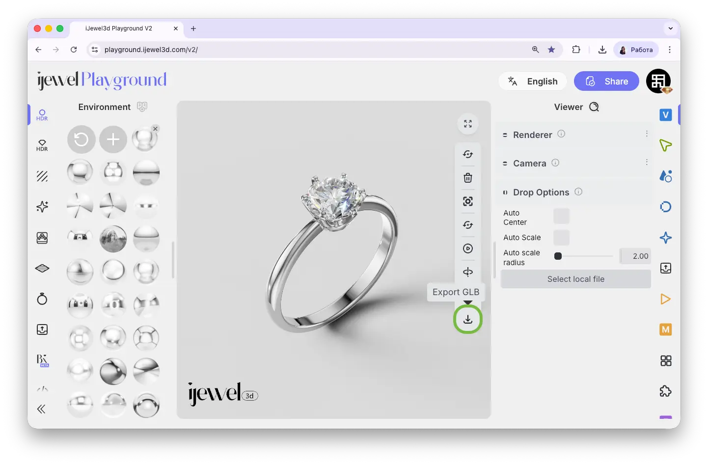 Quick export from toolbar