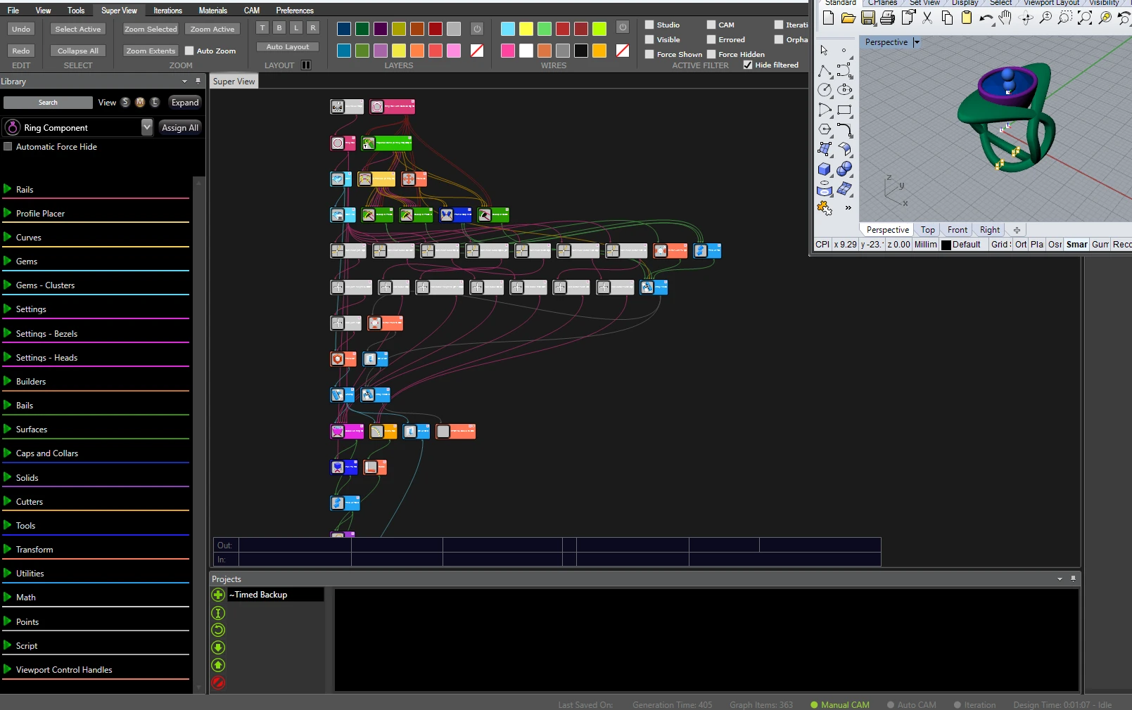 Node graph of a parametric ring model in Gemvision software