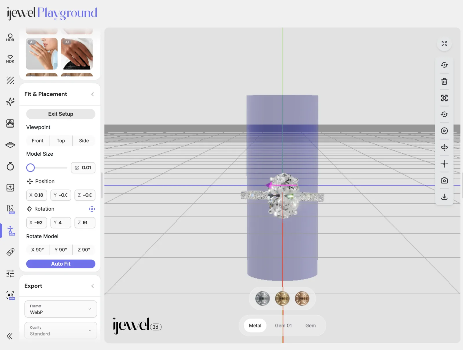 Fit & Placement section in setup mode