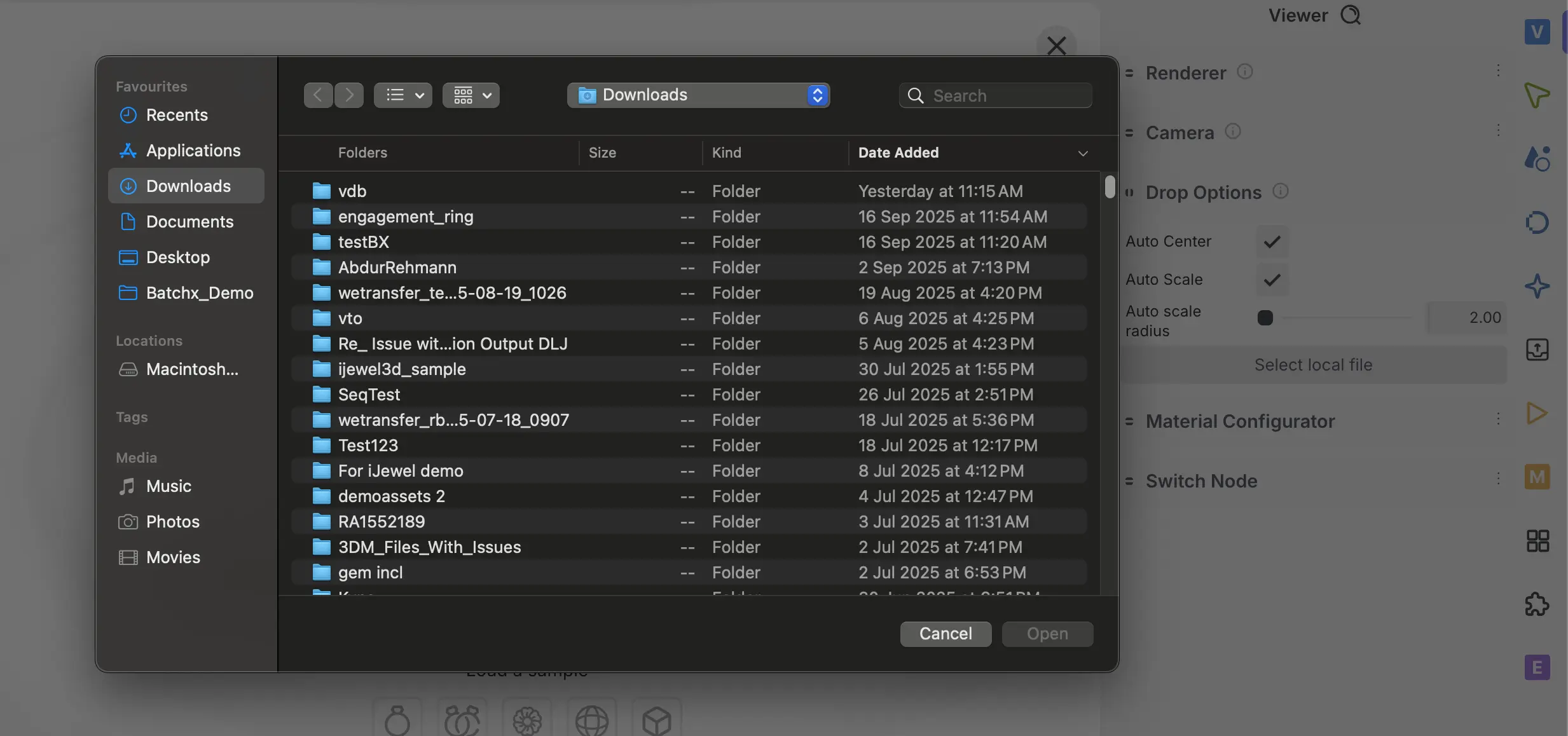 Import file button