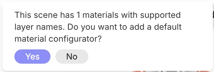 Material Configurator popup