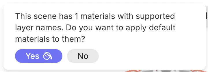 Default Materials popup