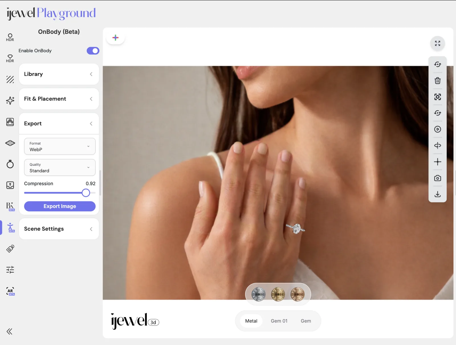Export section with WebP format and the Compression slider