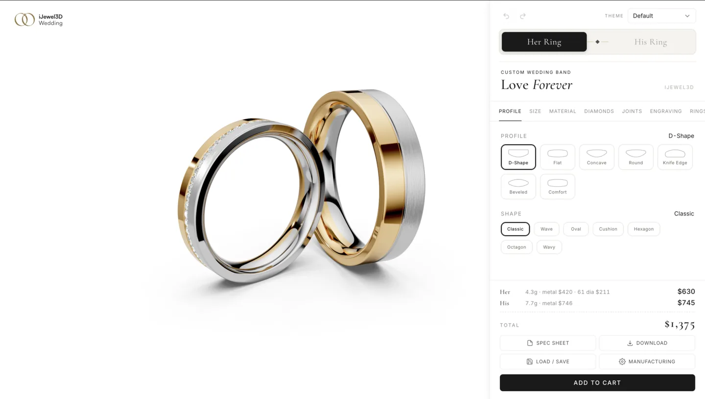 Wedding Band Builder with a custom-designed interface