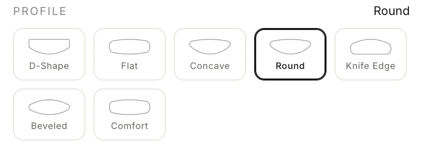 Profile buttons showing ring cross section silhouettes