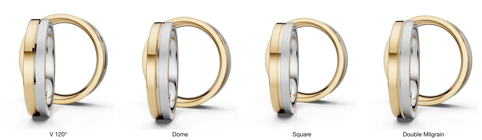 Groove cross sections: V 120°, Dome, Square and Double Milgrain