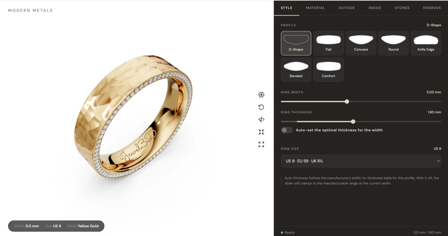 The Modern Metals layout with its six tabs and the Style tab open