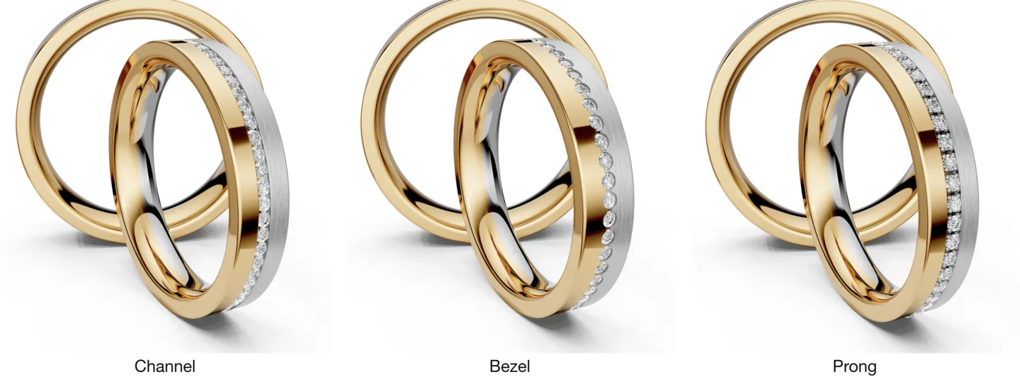 The same ring with Channel, Bezel and Prong settings